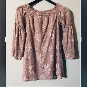 Speechless Dusty Pink Lace Top with Bell Sleeves with Liner, Size X Small